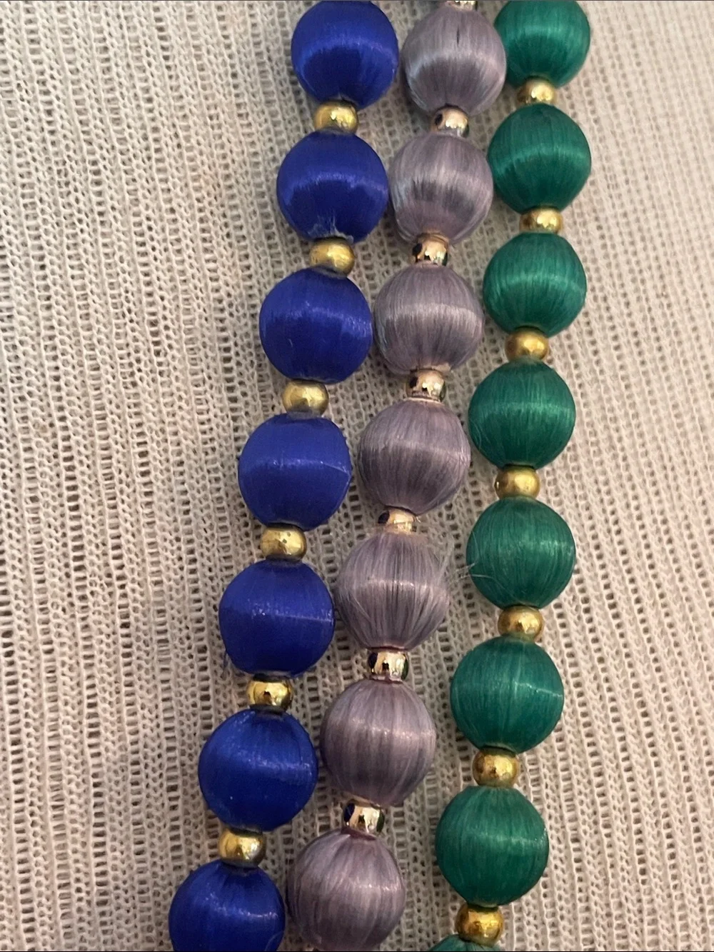 Vintage 3 Necklaces with Spun Silk Satin Beads Gold Tone Spacers 30 In. Approx